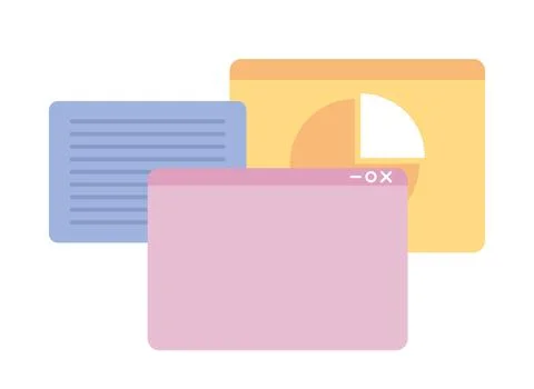 Open multiple webpages in browser semi flat color vector icon Stock Illustration