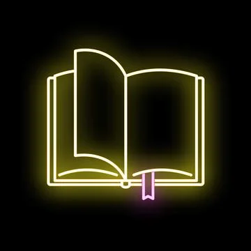 Open neon book glowing, reading education literature symbol Stock Illustration
