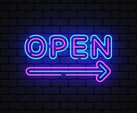 Open neon on light background. Vector icon isolated template Stock Illustration