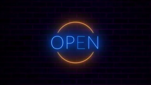 Open Neon Sign Flicker Animation on Brick Wall Stock Footage 313173790