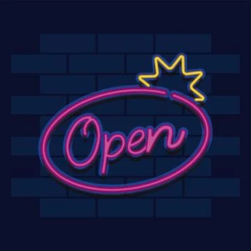 Open neon sign glowing. Vector Stock Illustration