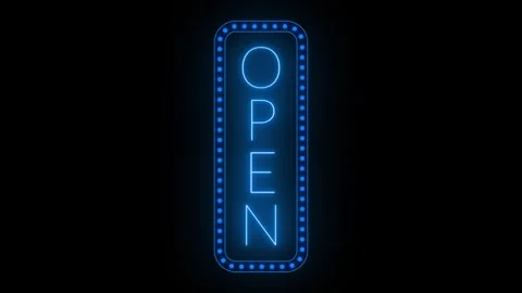 Open Neon Sign Marquee Light Bulbs Border Animation on Black Background Stock Footage 313173789