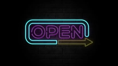 Open neon sign motion on a black background Stock Footage 340357384