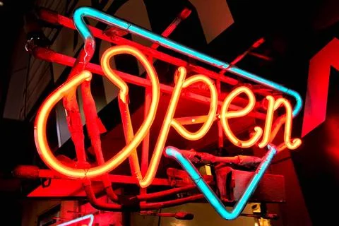Open neon sign Stock Photos