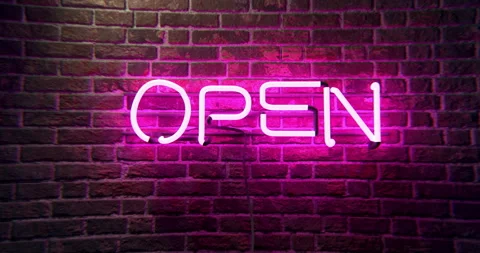 Open Neon Sign on the wall Stock Footage 251249866