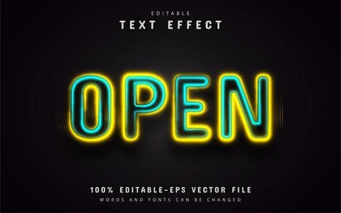 Open neon text effect editable Stock Illustration