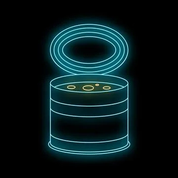 Open neon tin can with glowing content Stock Illustration
