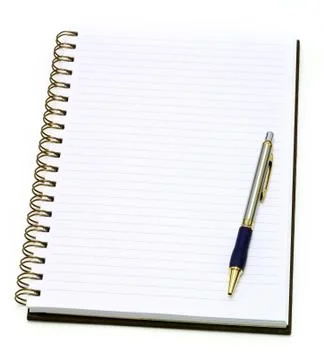 Open note book with pen, isolated on white Stock Photos