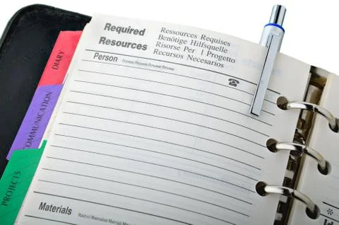 Open notebook and pen Foto stock