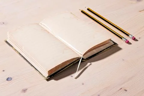 Open Notebook And Pencil Stock Photos