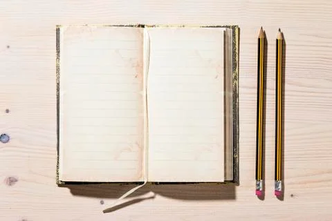 Open Notebook And Pencil Stock Photos