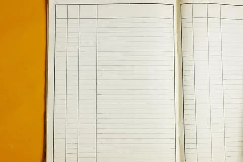 Open Notebook With Blank Lined Pages On Orange Background For Journal, Planning  Stock Photos