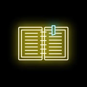 Open notebook with glowing neon lines and bookmark Stock Illustration