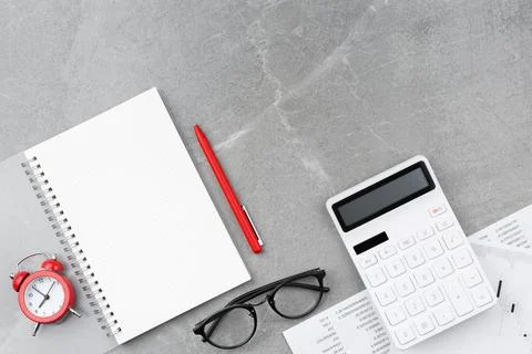 Open notebook on gray marble background Stock Photos