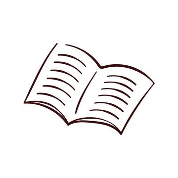 Open notebook with lined pages in line art style. Doodle logo for school study Stock Illustration