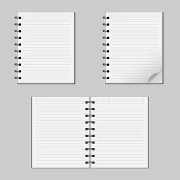 Open notebook with lined papers and spiral Stock Illustration
