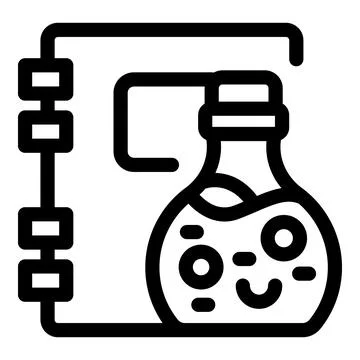 Open notebook presenting chemical flask experimenting liquid Illustrazione stock