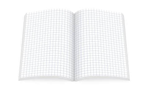 Open notebook with square paper pages isolated on white, top view, 3d illustr Stock Illustration