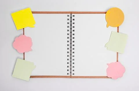 Open notebook with stickers. Stock Photos