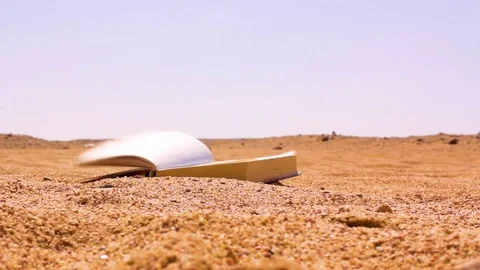 Open notebook stranded in the golden desert Video stock 96726677