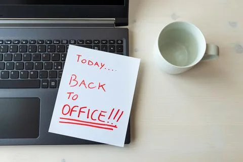 Open notebook with "Today ... back to office" text.  Stock Photos