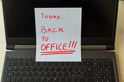 Open notebook with "Today ... back to office" text.  Stock Photos
