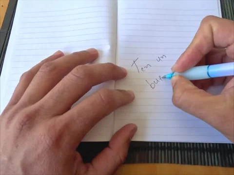 Open notebook, writing handwritten phrases of love and positivity Stock Footage 321018734