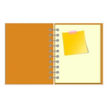 Open notebook with yellow sticker Stock Illustration