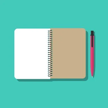 Open notepad and pen isolated on blue-green background. Stock Illustration