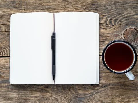 Open notepad with a clean white page Stock Photos