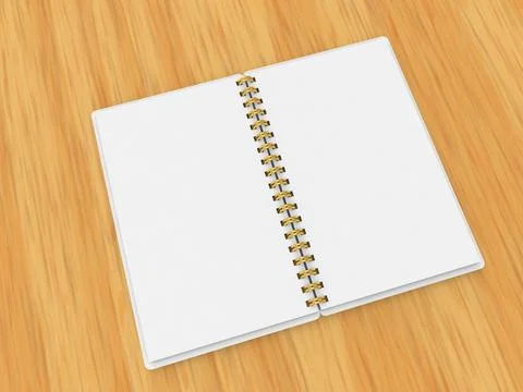 Open notepad mockup on a wooden table. Stock Illustration