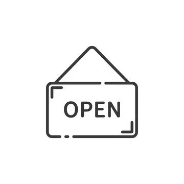 Open notice thin line icon. Label with text. Outline commerce vector illustra Illustrazione stock