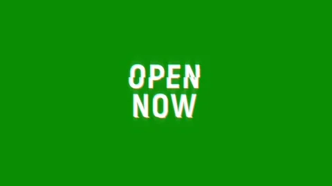 Open now text notification glitch effect animation on black background Vidéo 313439196