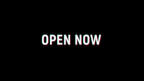 Open now text notification glitch effect animation on black background Stock Footage 313439205