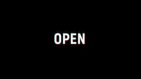 Open now text notification glitch effect animation on black background Vidéo 313439218