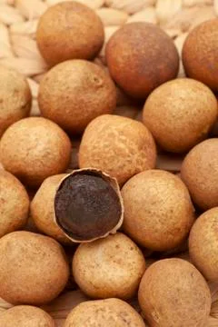 Open nuts on the table with clean and bright background Foto stock