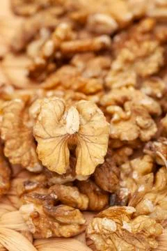 Open nuts on the table with clean and bright background Stock Photos