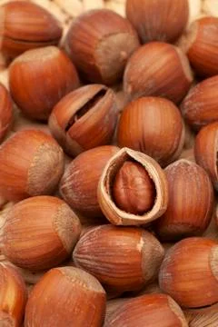 Open nuts on the table with clean and bright background Stock Photos