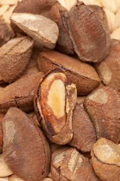 Open nuts on the table with clean and bright background Foto stock