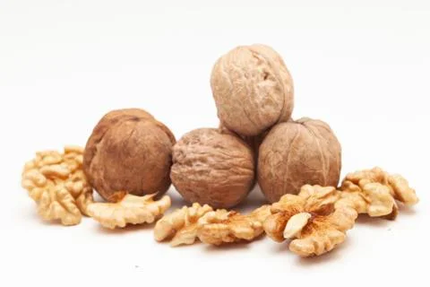 Open nuts on the table with clean and bright background Stock Photos