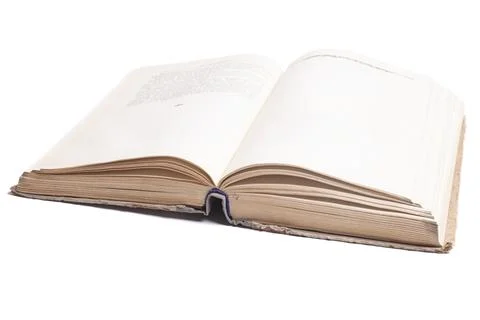 Open old book isolated on white background. Stock Photos