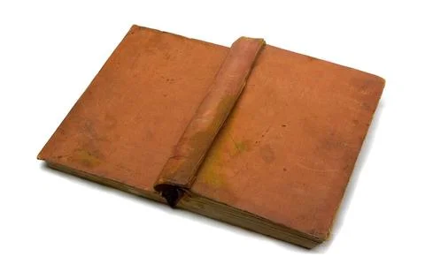 Open old book Old open book cover up isolated on white Copyright: xZoonar.... Fotos de archivo