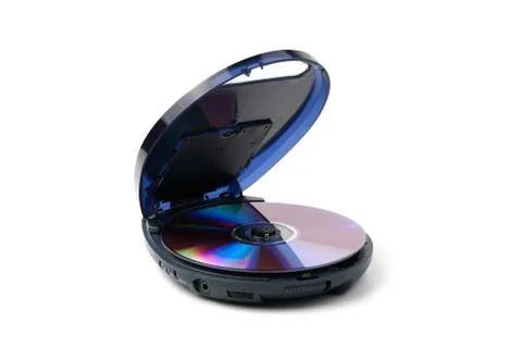 An open old CD player with a disk is isolated on a white background. Stock Photos