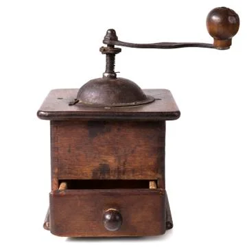 Open Old Coffee Grinder Front View Foto stock