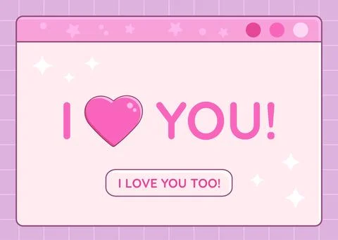 Open old computer dialog window with I Love You short phrase, retro screen Stock Illustration