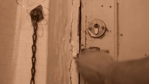 Open the old door from the inside Stock Footage 100684566