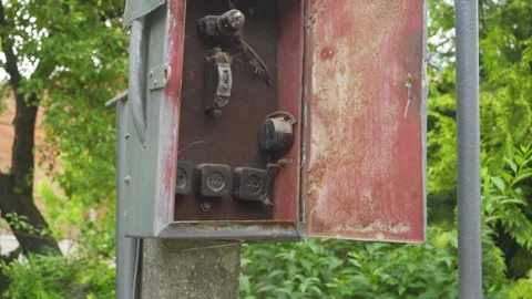 Open old electrical switchboard Stock Footage 318946738