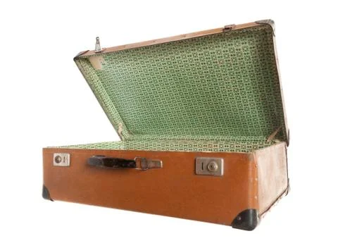 Open old leather suitcase Stock Photos