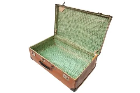 Open old leather suitcase Stock Photos