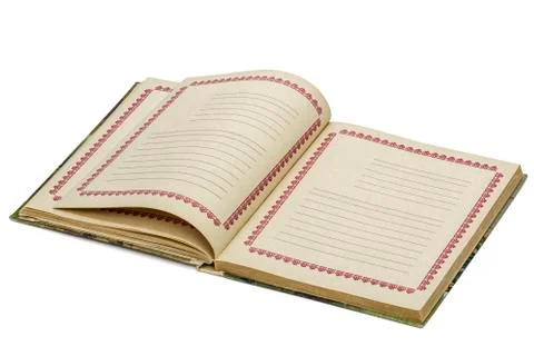 Open old notebook, isolated on white background Stock Photos